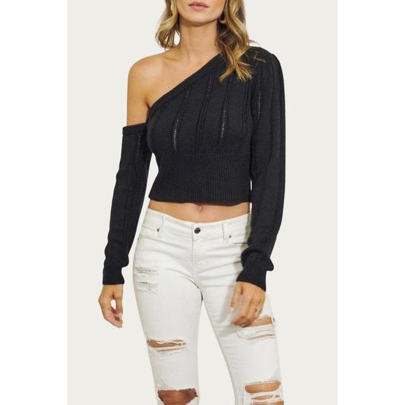 NEW J.NNA one-shoulder knit sweater in black - Picture 1 of 2